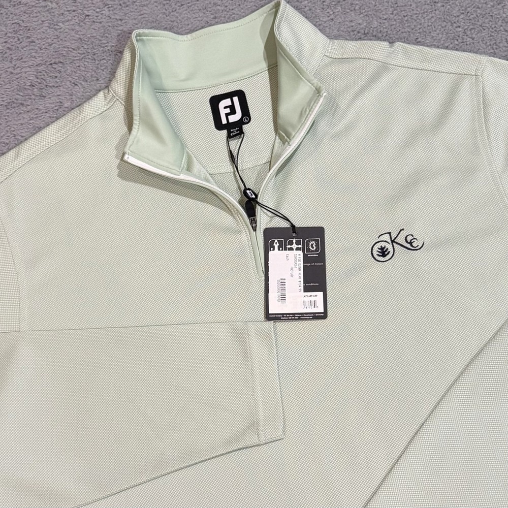 FootJoy Men's L KCC Golf Club Jacguard Weave 1/4 Zip Pullover Mint Jacket NWT